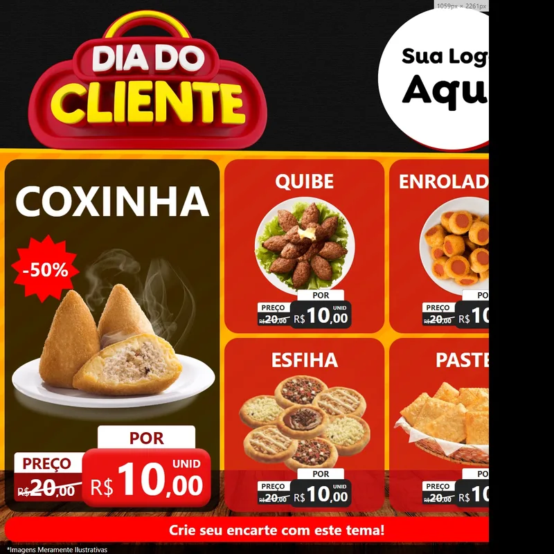 Modelo de Rede Social para Feed Facebook com o tema Dia do Cliente para Salgadaria