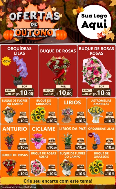 Modelo de Encarte para Encarte Grande com o tema Ofertas de Outono para Floricultura e jardim