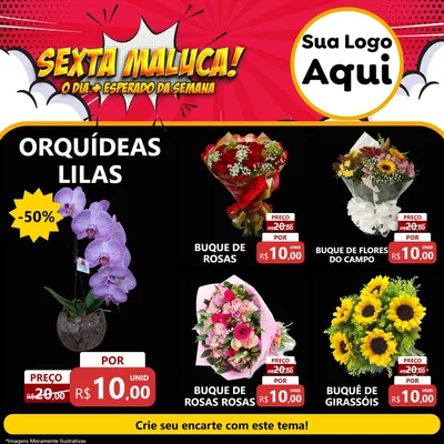 Modelo de Rede Social para Feed Facebook com o tema Sexta Maluca! para Floricultura e jardim