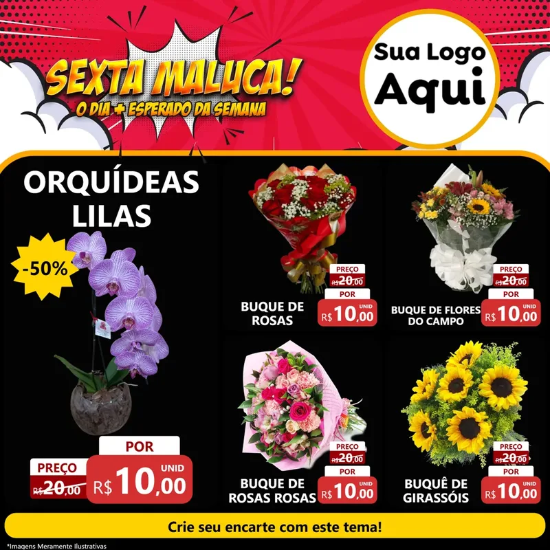 Modelo de Rede Social para Feed Facebook com o tema Sexta Maluca! para Floricultura e jardim