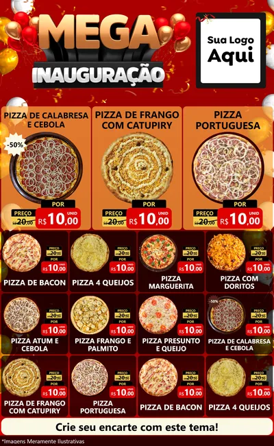Modelo de Encarte para Encarte Grande com o tema Mega Inauguração para Pizzaria