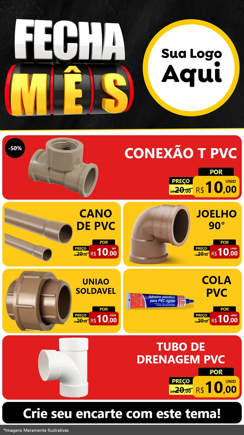 Modelo de TV para TV Vertical com o tema Fecha Mês para Tubos e conexões