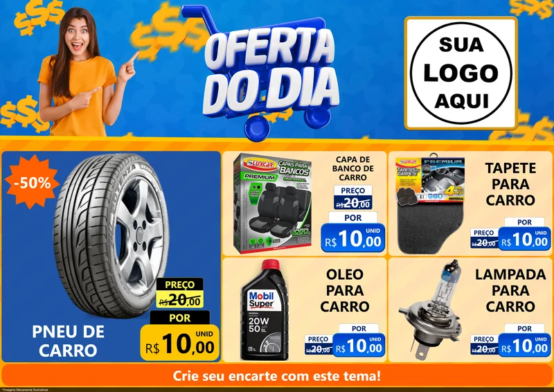 Modelo de Encarte para Encarte A4 Horizontal com o tema Oferta do Dia para Auto peças