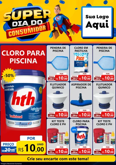 Modelo de Encarte para Encarte A4 Vertical com o tema Super Dia do Consumidor para Produtos para Piscina