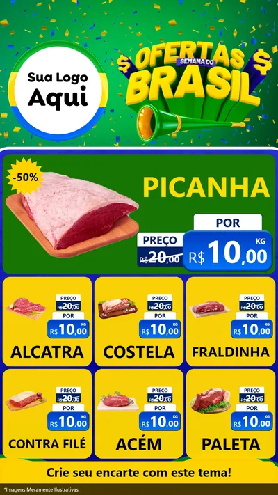 Modelo de Rede Social para Stories com o tema Ofertas Semana do Brasil para Açougue