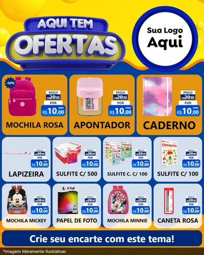 Modelo de Rede Social para Feed Instagram com o tema Aqui Tem Ofertas para Papelaria