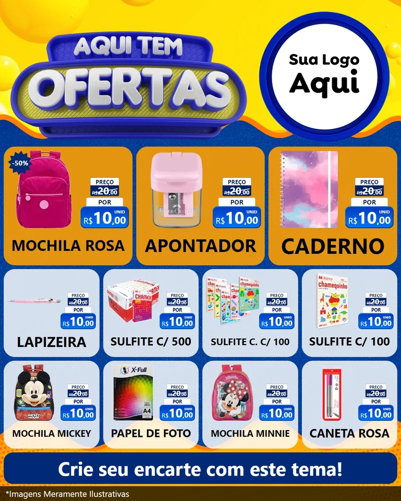Modelo de Rede Social para Feed Instagram com o tema Aqui Tem Ofertas para Papelaria