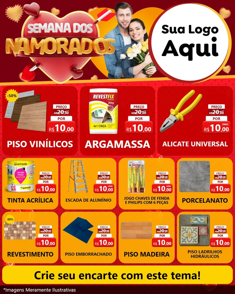 Modelo de Rede Social para Feed Instagram com o tema Semana dos Namorados para Material para Construção