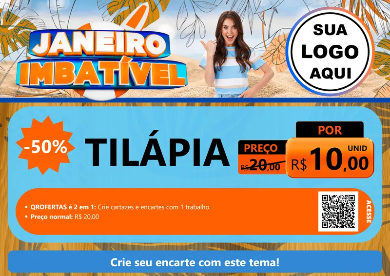 Modelo de Cartaz para Cartaz A4 Horizontal com o tema Janeiro Imbatível para Peixaria