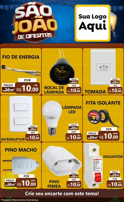 Modelo de Encarte para Encarte Grande com o tema São João Ofertas Imbatíveis! - Junina para Materiais Elétricos