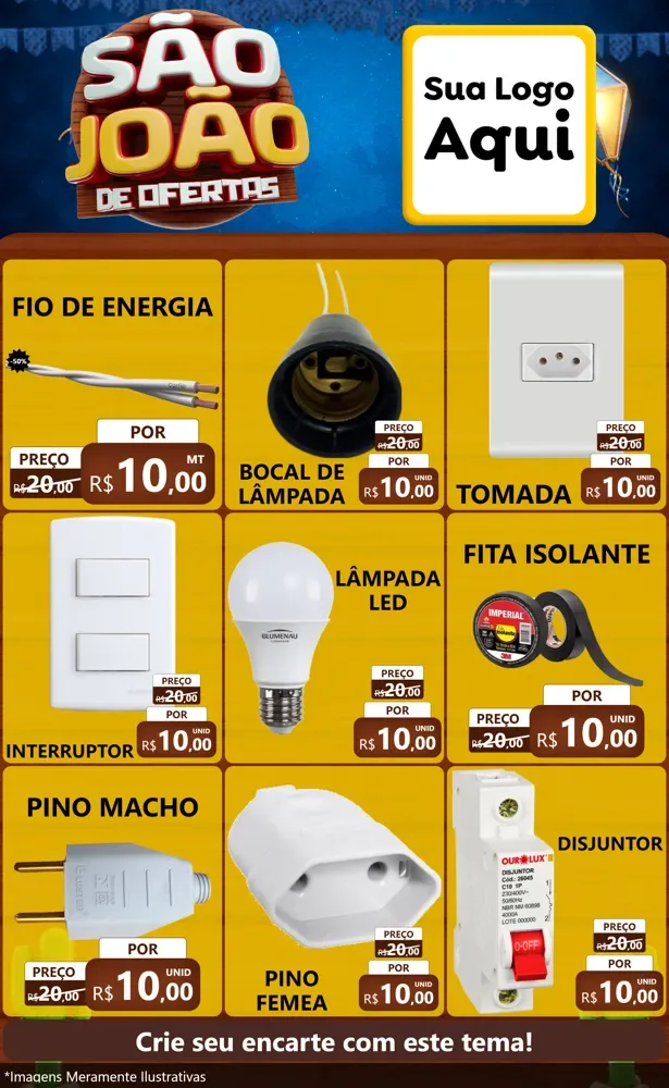 Modelo de Encarte para Encarte Grande com o tema São João Ofertas Imbatíveis! - Junina para Materiais Elétricos