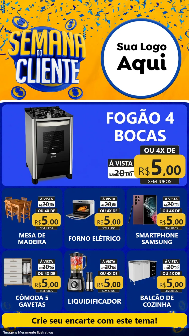 Modelo de Rede Social para Stories com o tema Semana do Cliente para Móveis e Eletro