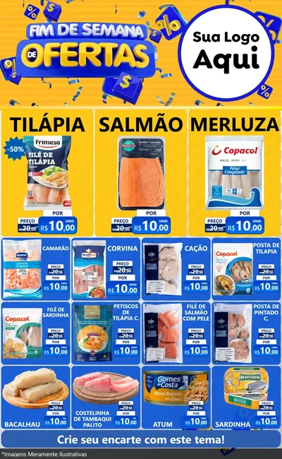 Modelo de Encarte para Encarte Grande com o tema Fim de Semana de Ofertas para Peixaria