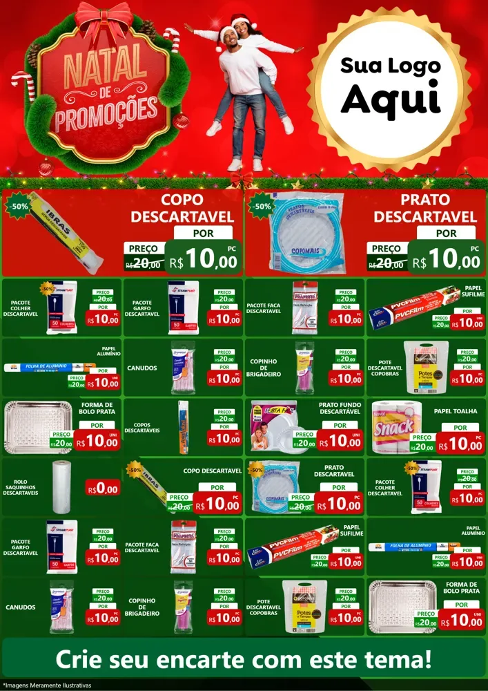 Modelo de Encarte para Encarte A4 Vertical com o tema Natal de Promoções para Embalagens