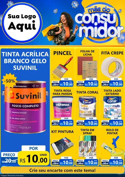 Modelo de Encarte para Encarte A4 Vertical com o tema Mês do Consumidor para Tintas e Ferramentas