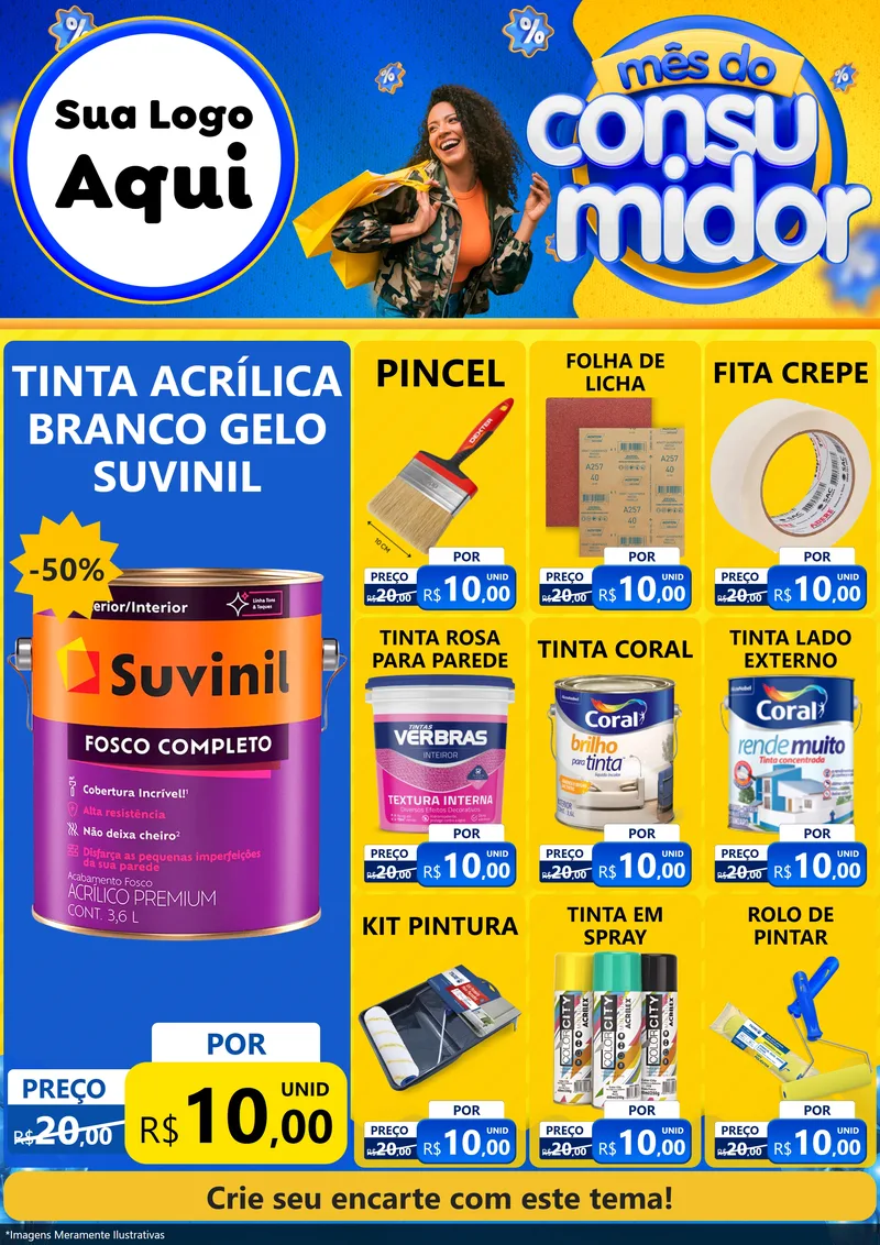 Modelo de Encarte para Encarte A4 Vertical com o tema Mês do Consumidor para Tintas e Ferramentas