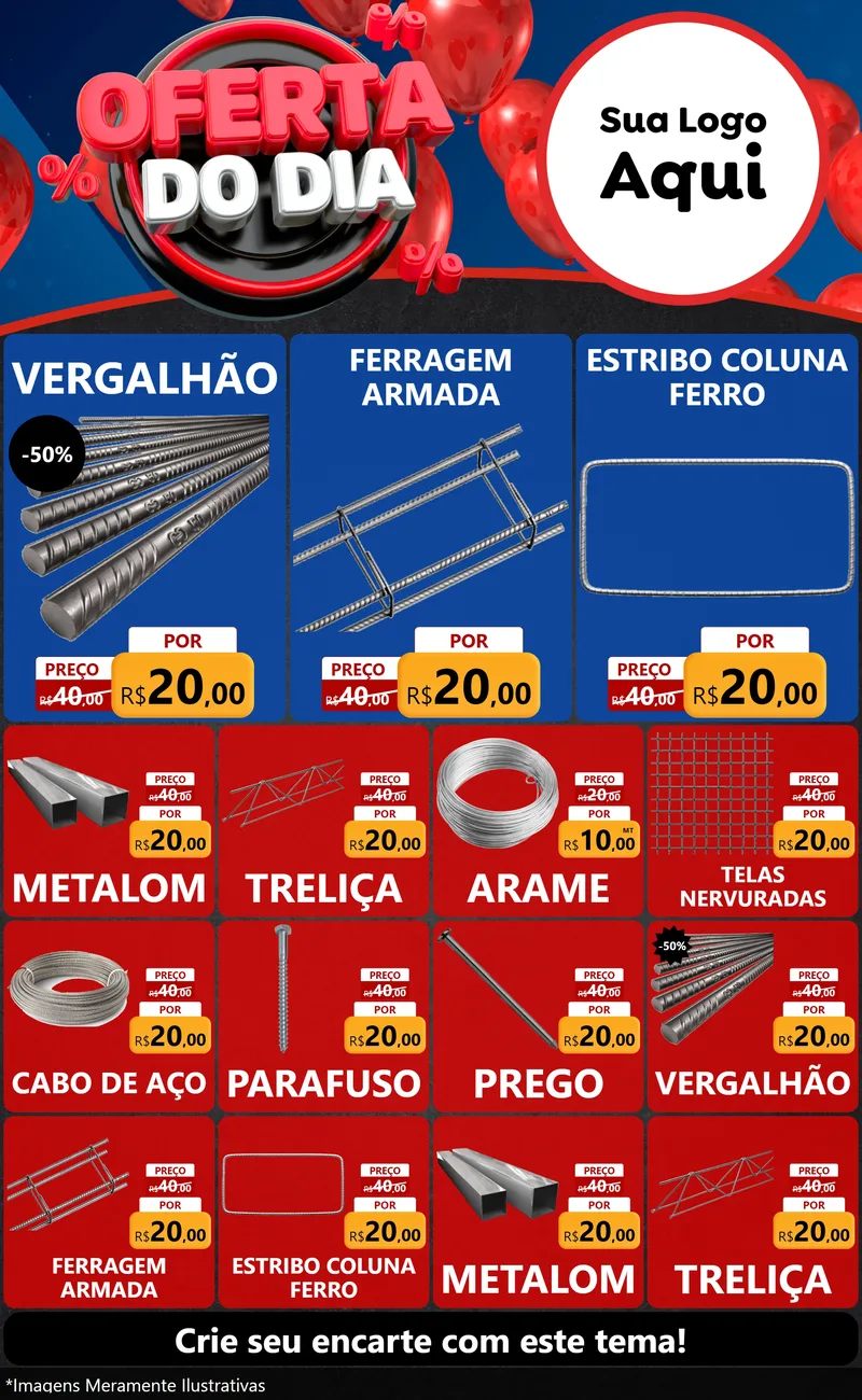 Modelo de Encarte para Encarte Grande com o tema Oferta do Dia para Ferragens