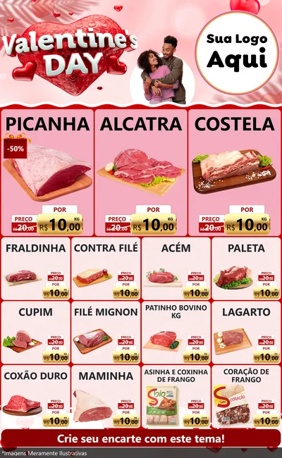 Modelo de Encarte para Encarte Grande com o tema Valentine's Day para Açougue