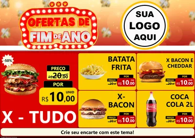 Modelo de Encarte para Encarte A4 Horizontal com o tema Ofertas de Fim de Ano para Hamburgueria