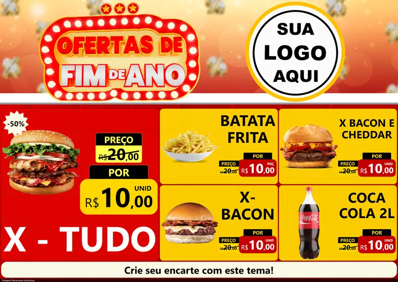 Modelo de Encarte para Encarte A4 Horizontal com o tema Ofertas de Fim de Ano para Hamburgueria