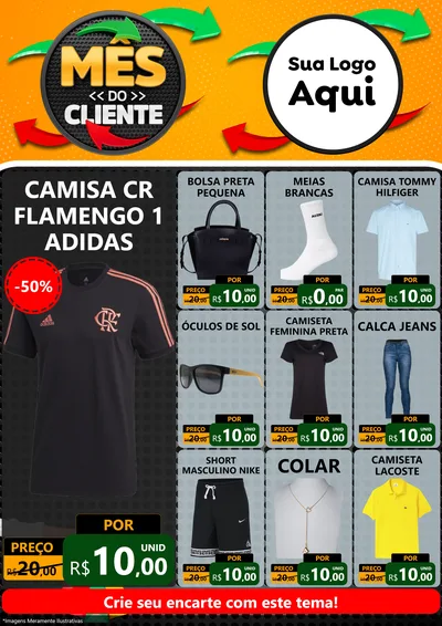 Modelo de Encarte para Encarte A4 Vertical com o tema Mês do Cliente para Roupas e acessórios