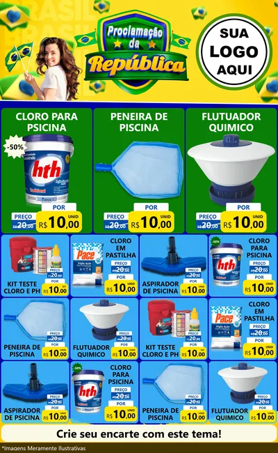 Modelo de Encarte para Encarte Grande com o tema Proclamação da República para Produtos para Piscina