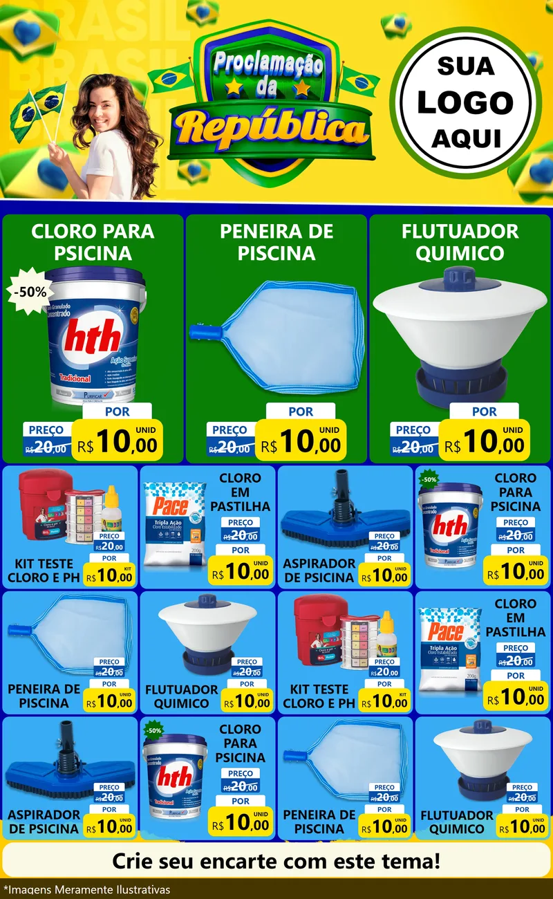 Modelo de Encarte para Encarte Grande com o tema Proclamação da República para Produtos para Piscina