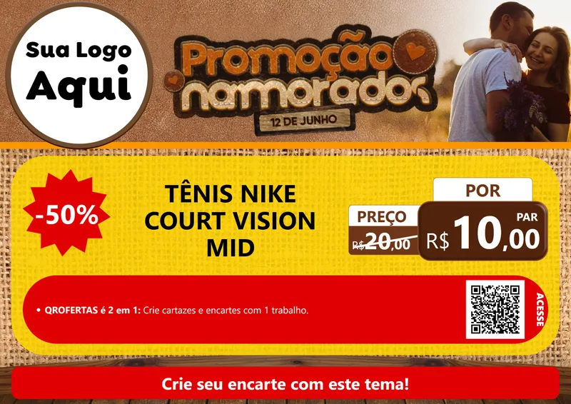 Modelo de Cartaz para Cartaz A4 Horizontal com o tema Promoção Namorados para Calçados