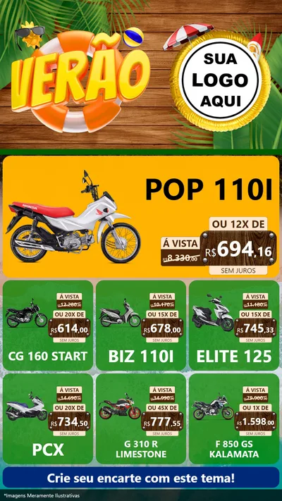 Modelo de Rede Social para Stories com o tema Verão para Concessionaria de Motos