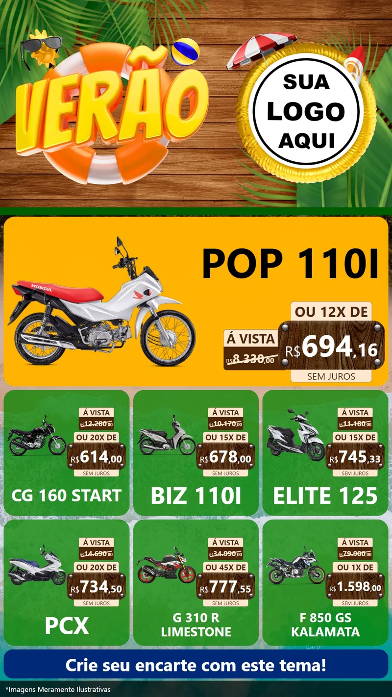 Modelo de Rede Social para Stories com o tema Verão para Concessionaria de Motos