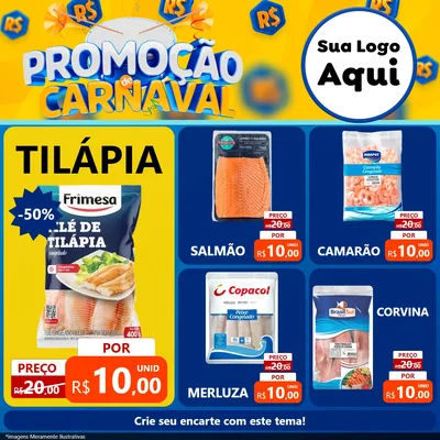 Modelo de Rede Social para Feed Facebook com o tema Promoção de Carnaval para Peixaria