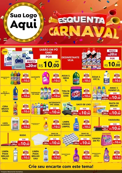 Modelo de Encarte para Encarte A4 Vertical com o tema Esquenta Carnaval para Produtos de Limpeza