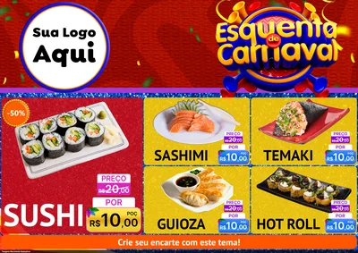 Modelo de Encarte para Encarte A4 Horizontal com o tema Esquenta de Carnaval para Comida japonesa