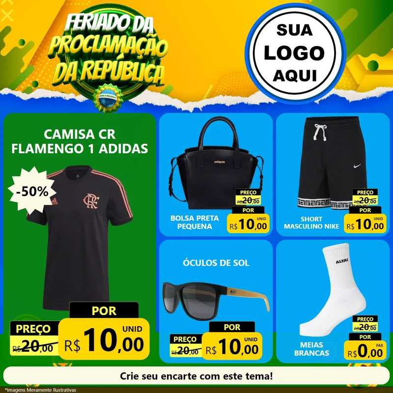 Modelo de Rede Social para Feed Facebook com o tema Feriado da Proclamação da República para Roupas e acessórios