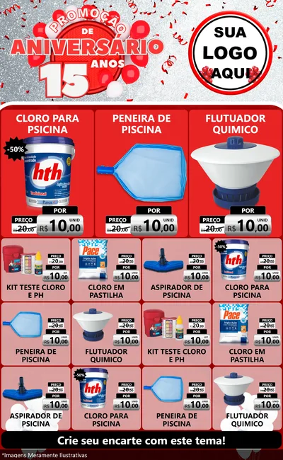 Modelo de Encarte para Encarte Grande com o tema Promoção de Aniversário - 15 Anos para Produtos para Piscina