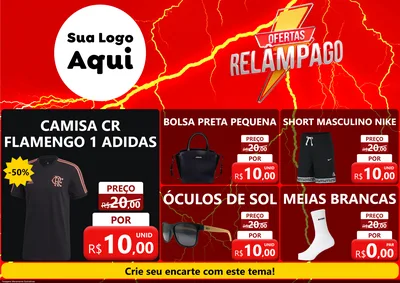 Modelo de Encarte para Encarte A4 Horizontal com o tema Ofertas Relâmpago para Roupas e acessórios