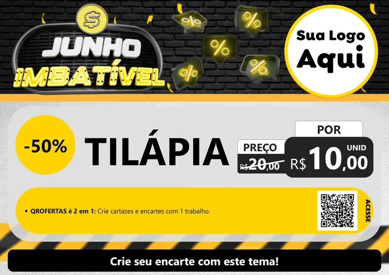 Modelo de Cartaz para Cartaz A4 Horizontal com o tema Junho Imbatível para Peixaria