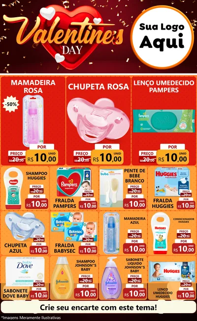 Modelo de Encarte para Encarte Grande com o tema Valentine's Day para Bebês