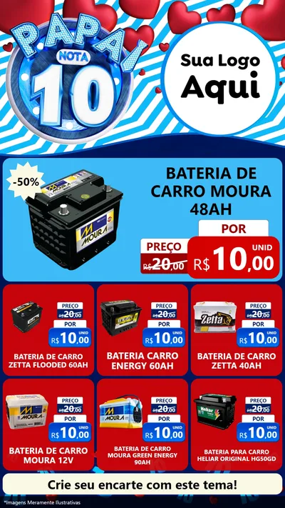 Modelo de Rede Social para Stories com o tema Papai Nota 10 para Baterias Elétricas