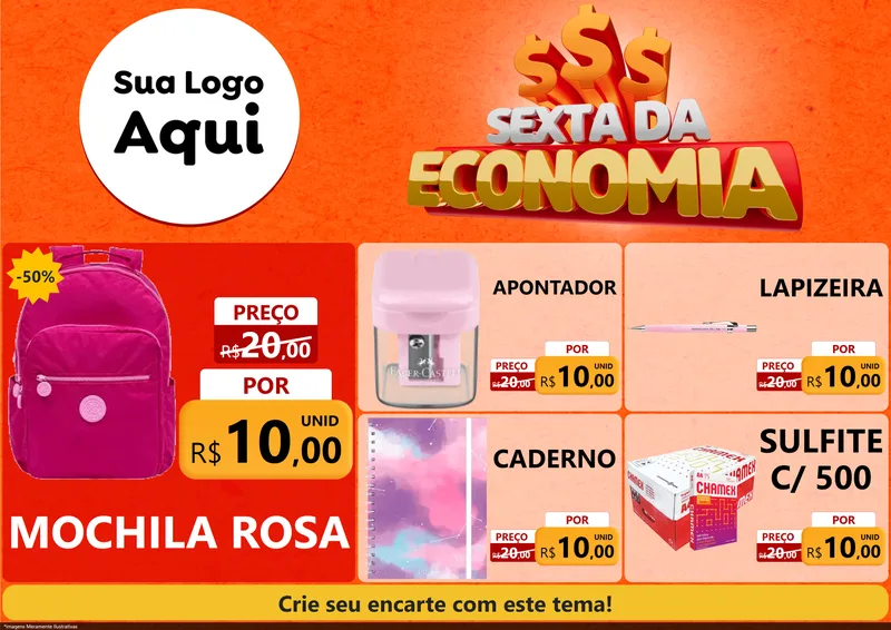 Modelo de Encarte para Encarte A4 Horizontal com o tema Sexta da Economia para Papelaria