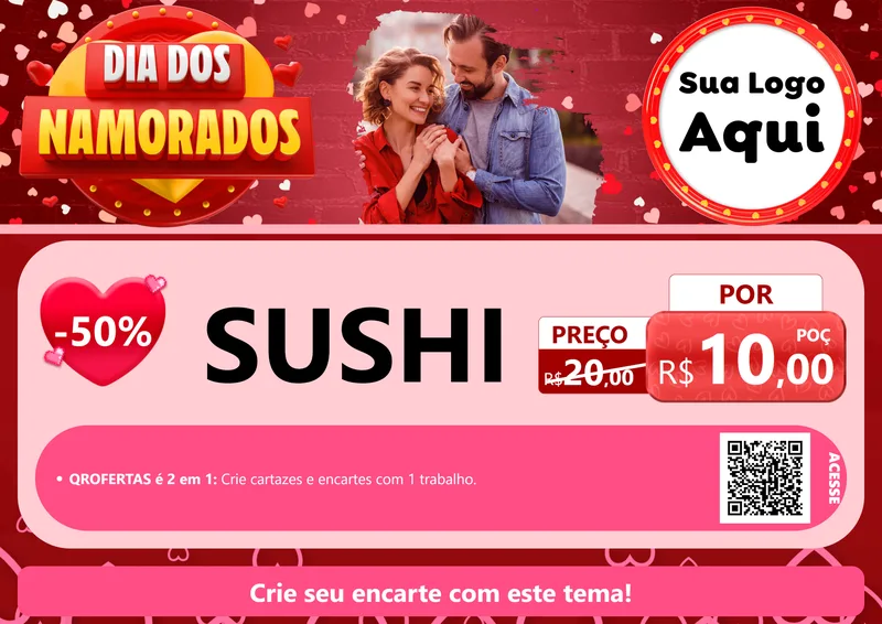 Modelo de Cartaz para Cartaz A4 Horizontal com o tema Dia Dos Namorados para Comida japonesa