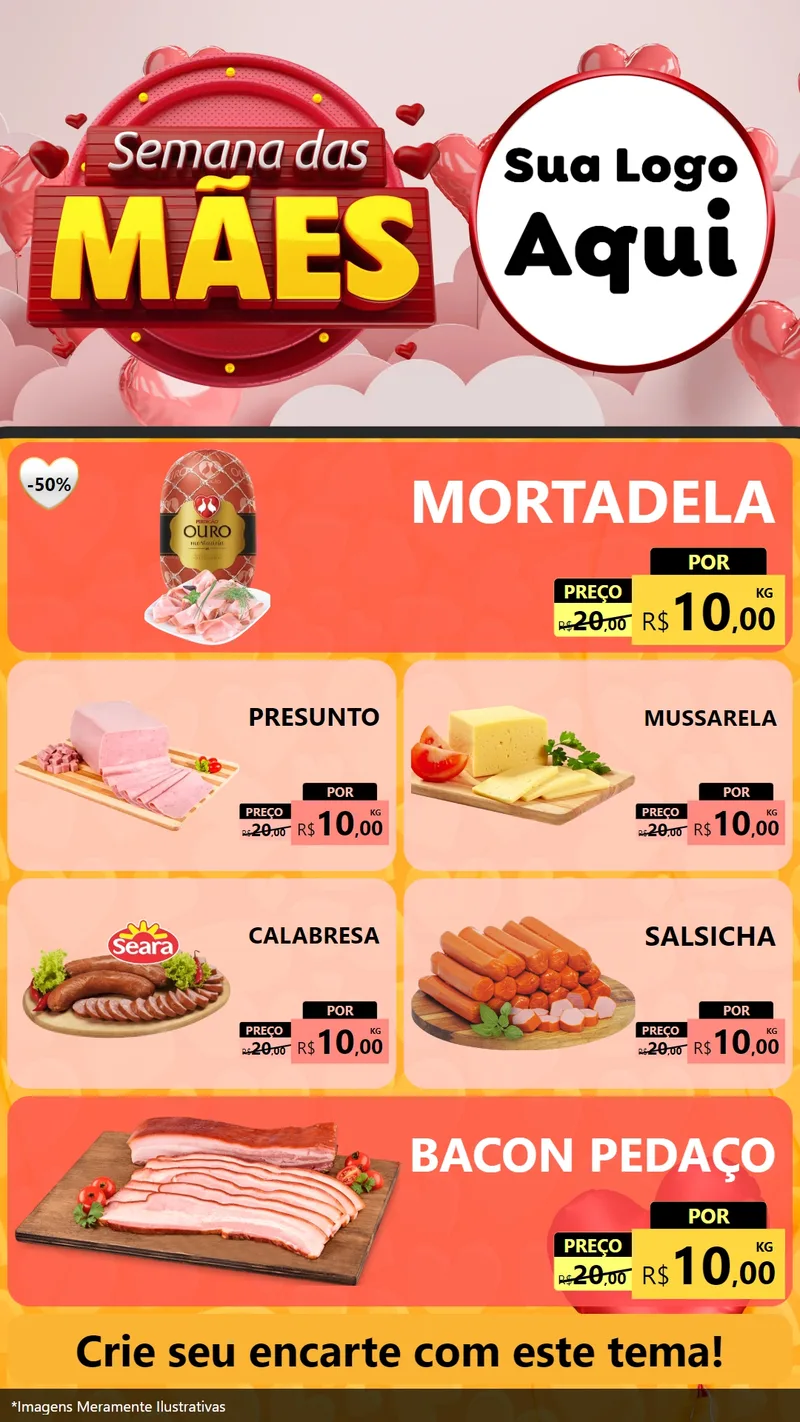 Modelo de TV para TV Vertical com o tema Semana das Mães para Frios e Laticínios