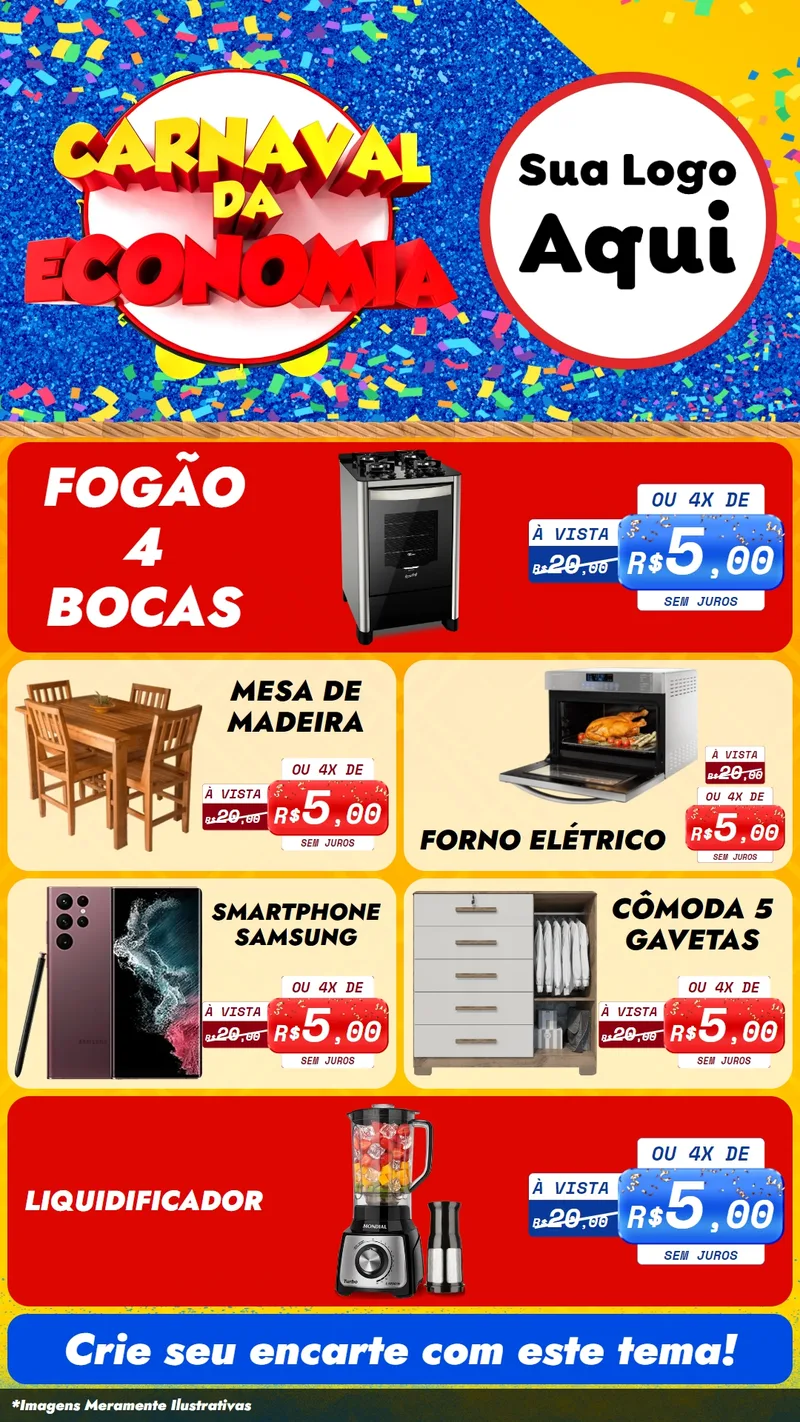 Modelo de TV para TV Vertical com o tema Carnaval da Economia para Móveis e Eletro