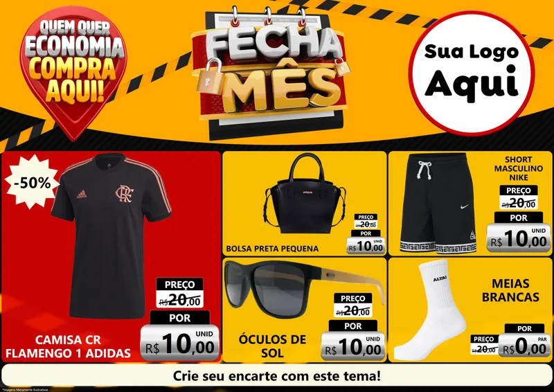 Modelo de Encarte para Encarte A4 Horizontal com o tema Fecha Mês para Roupas e acessórios