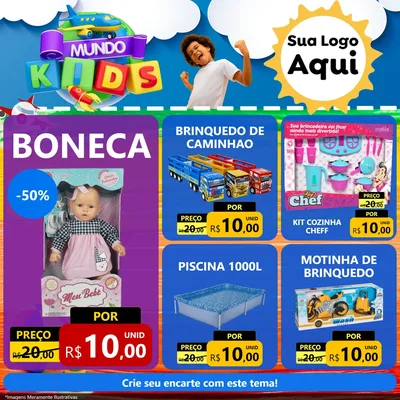 Modelo de Rede Social para Feed Facebook com o tema Mundo Kids para Brinquedos