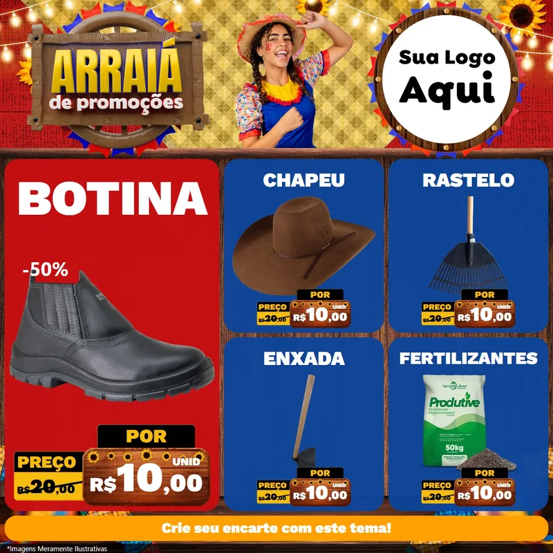 Modelo de Rede Social para Feed Facebook com o tema Arraiá de Promoções para Agropecuária