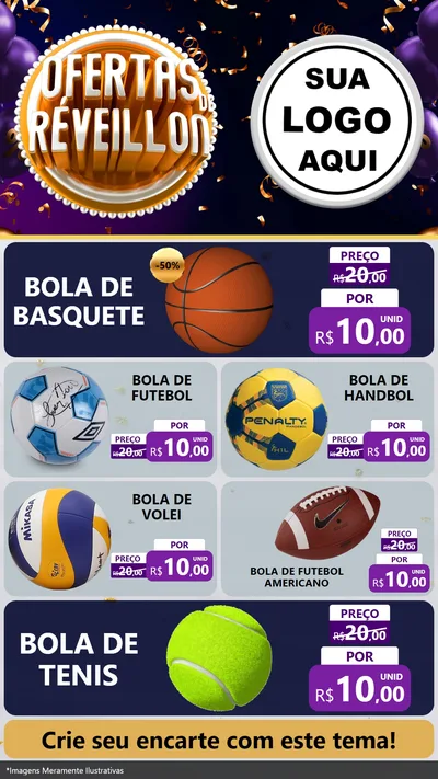 Modelo de TV para TV Vertical com o tema Ofertas de Réveillon para Artigos Esportivos