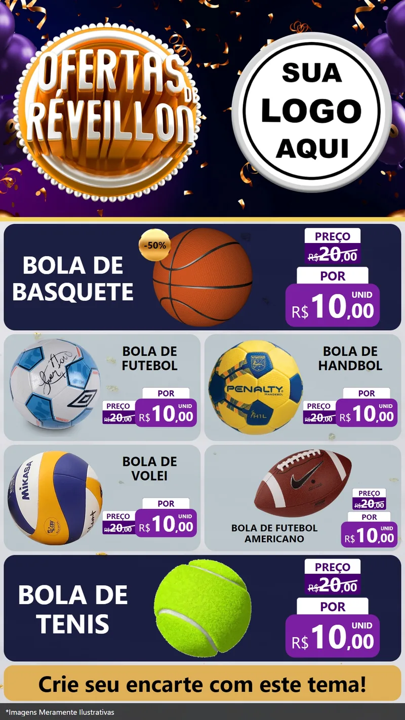 Modelo de TV para TV Vertical com o tema Ofertas de Réveillon para Artigos Esportivos