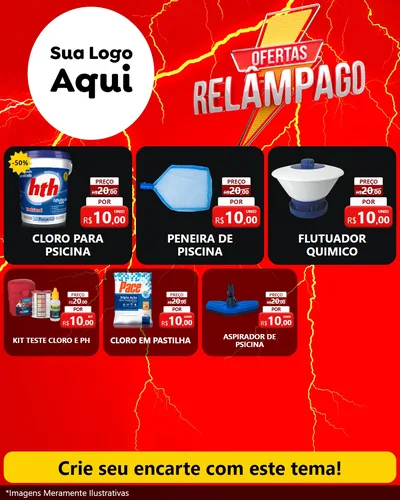 Modelo de Rede Social para Feed Instagram com o tema Ofertas Relâmpago para Produtos para Piscina