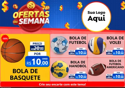 Modelo de Encarte para Encarte A4 Horizontal com o tema Ofertas Da Semana para Artigos Esportivos